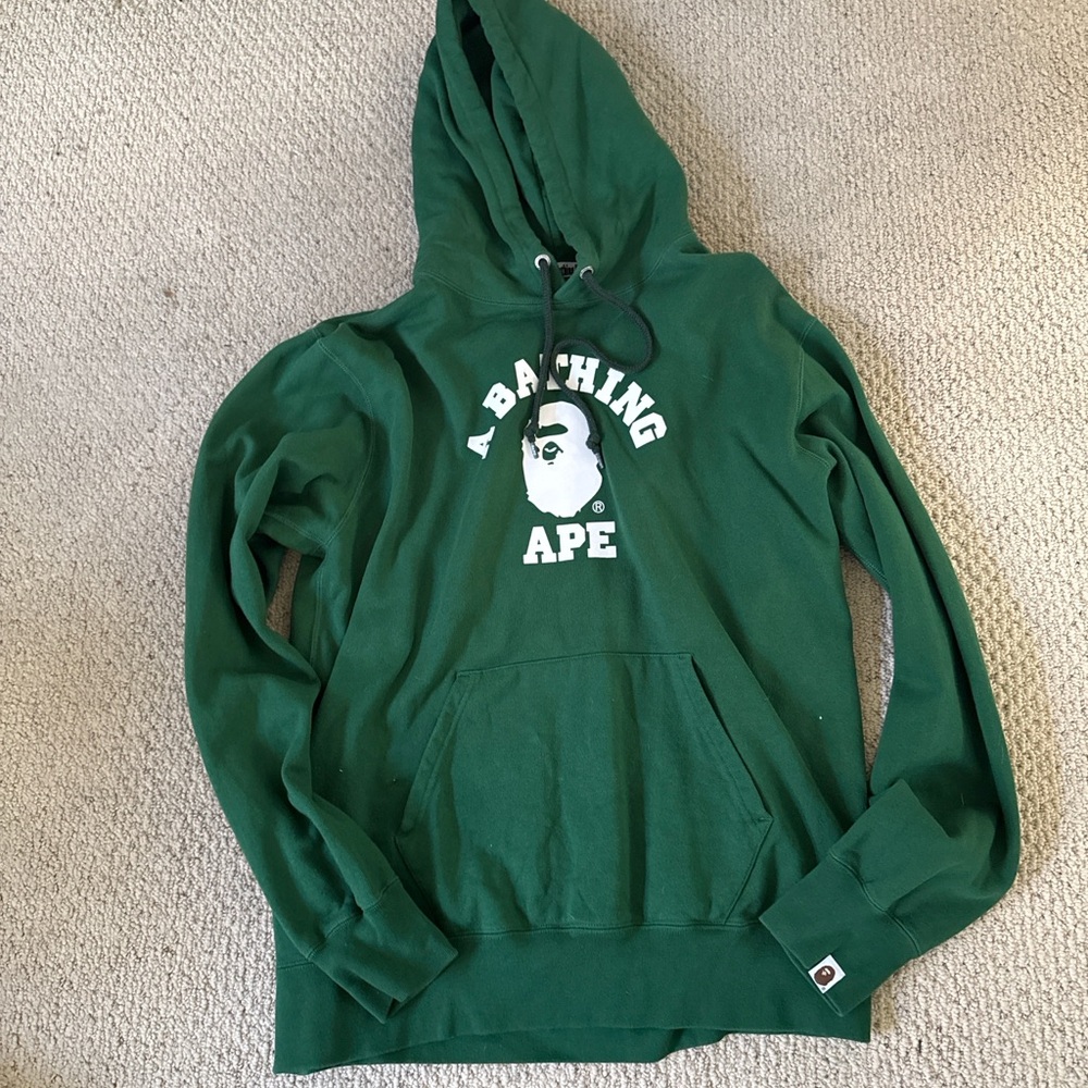 Bape Green Hoodie with Logo Fits like a Medium